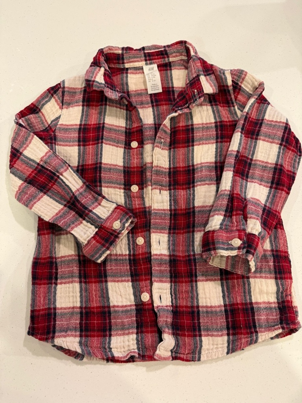 H&M Kids Red and White Plaid Button-Down Shirt